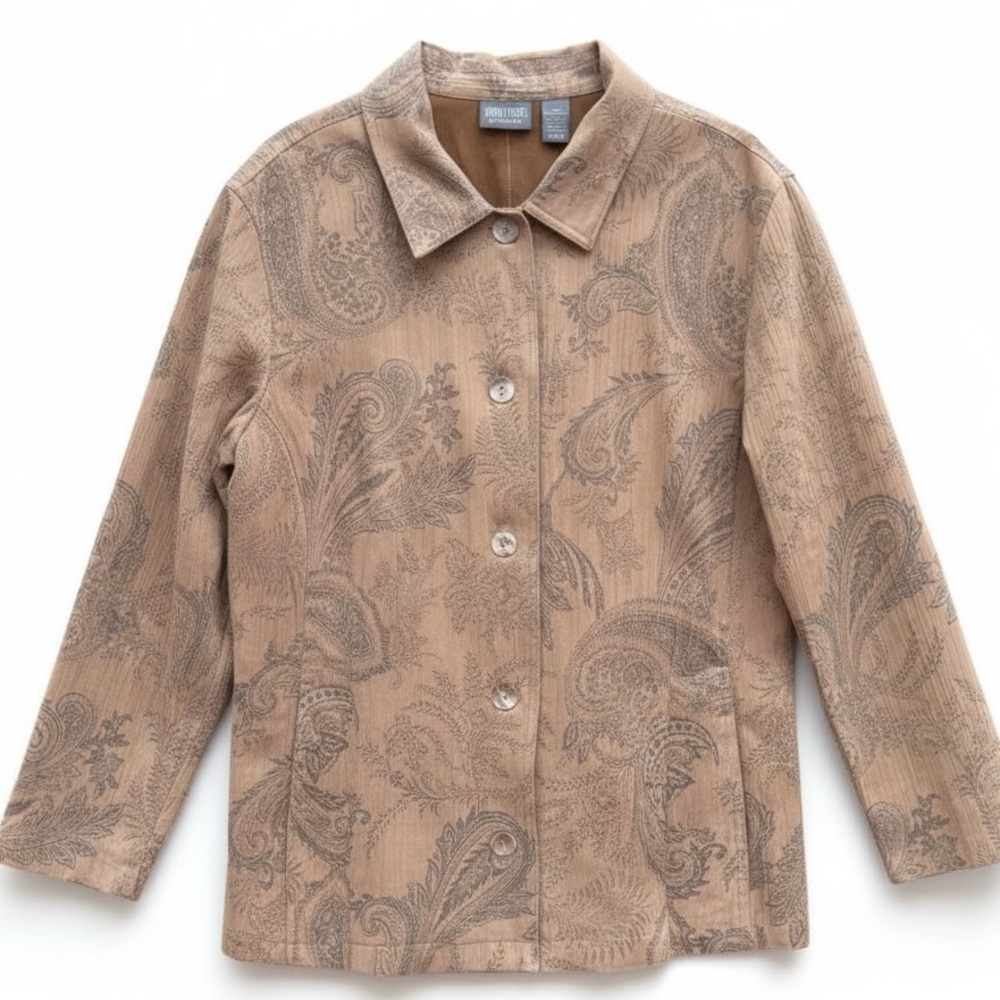 Additions by Chico’s Taupe Paisley Print Shacket – Chico's Size 3 (XL)